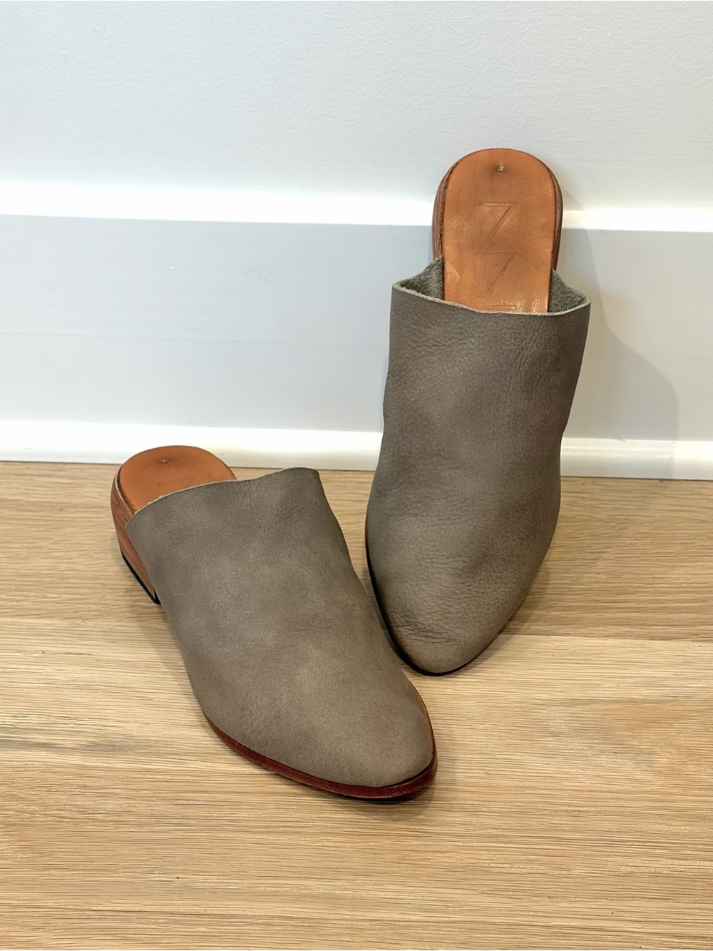 Elizabeth Suzann Taupe Leather Slip-On Mules